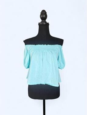 Vintage Y2K boho fairycore aqua off shoulder flowy top Size XS 💙